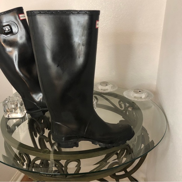 - Hunter Original Huntress Gloss Tall Rain Boots Black Rubber W23990 Sz 5M… - Picture 7 of 13